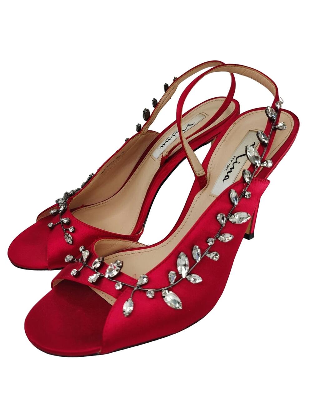Red Jeweled Peep toe heels by Nina sz 8